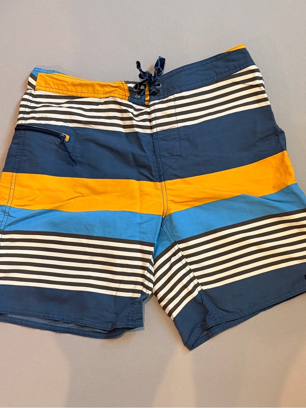 Patagonia Men's Striped Board Shorts - Navy, Yellow & Light Blue
